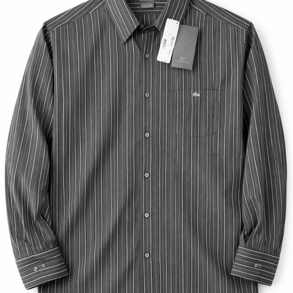 Lacoste 3XL Button Down Shirt NWT Gray Stripe Cotton Long Sleeve Big Tall